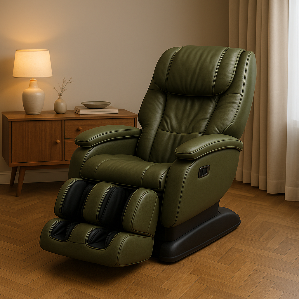 Classic Reclining Massage Lounger – Olive Green