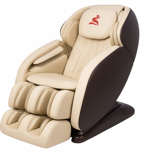 Luxury Reclining Massage Chair with Foot Rollers – Cream White